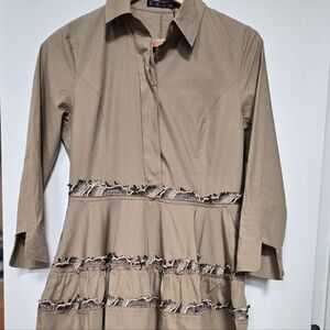 Elegant Tan Lace-Trimmed Dress